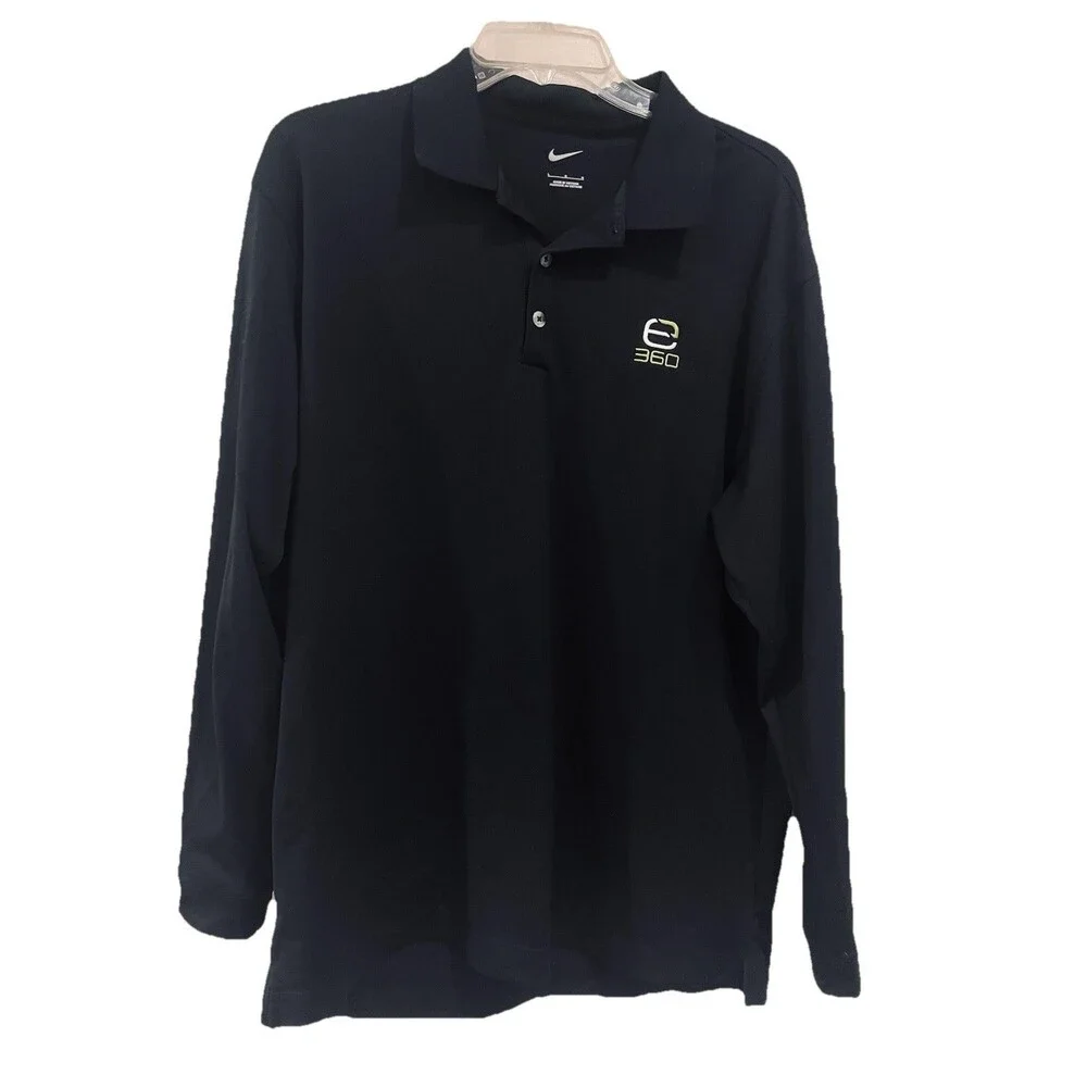 Nike Men’s Long Sleeve Black Performance Polo Shirt Sz Large 100% Polyester